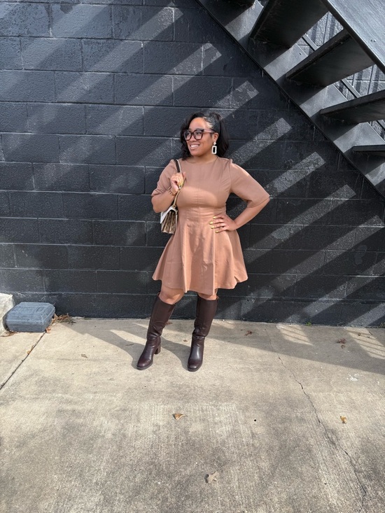 Dresses & Skirts - Women’s Short Sleeve Fit-and-Flare Dress in Tan